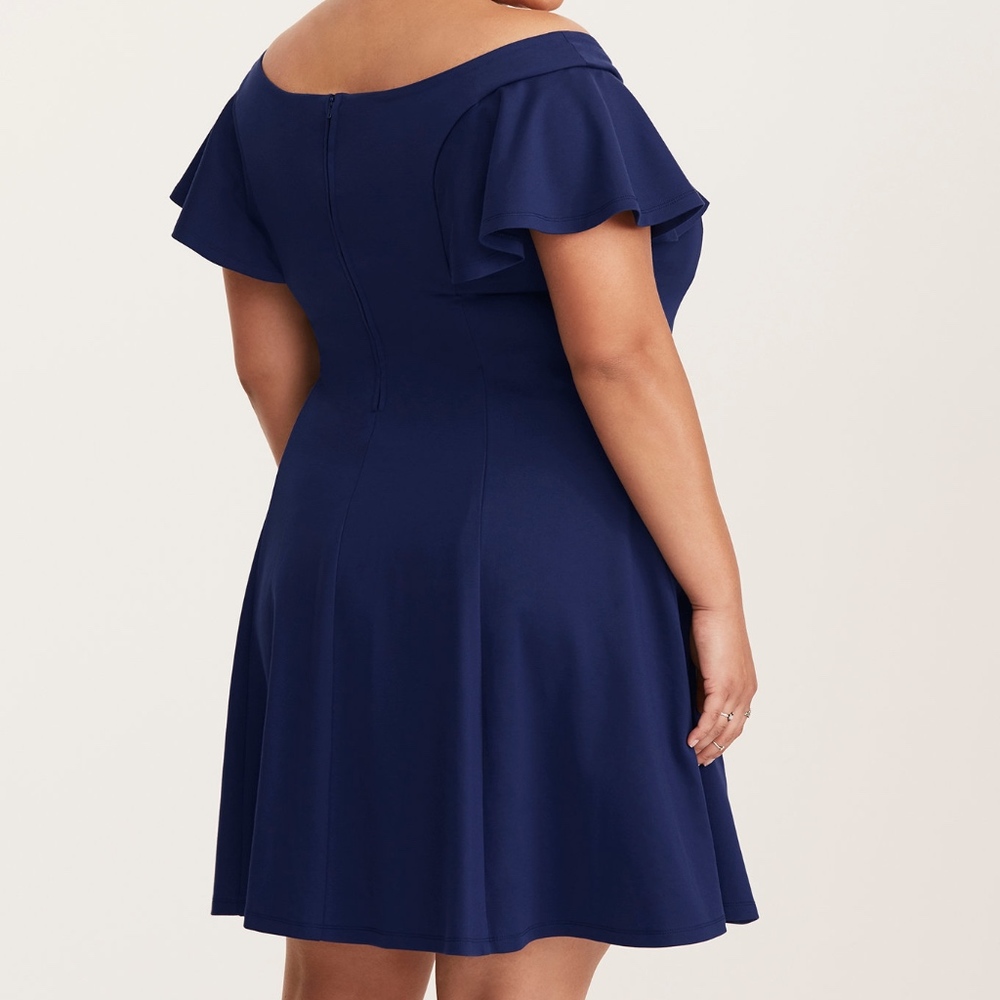 NEW Torrid Blue Off Shoulder Fluted Skater Dress - Picture 2 of 3